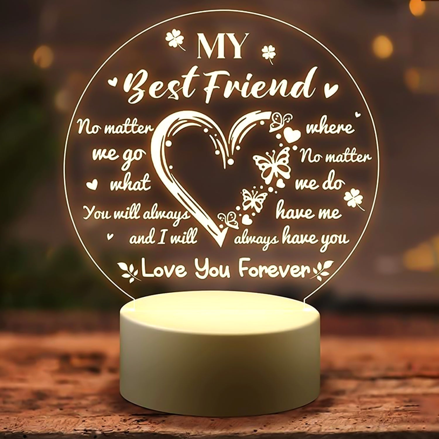 3D Illusion LED Night Lamp with Heart and Best Friend Design 3D Illusion LED Night Lamp with Heart and Best Friend Design